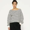 10DAYS Cropped Boat Neck Sweater Stripes
