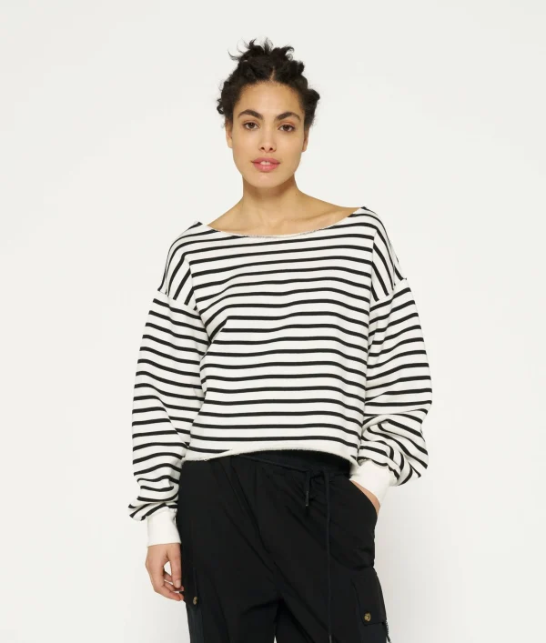 10DAYS Cropped Boat Neck Sweater Stripes