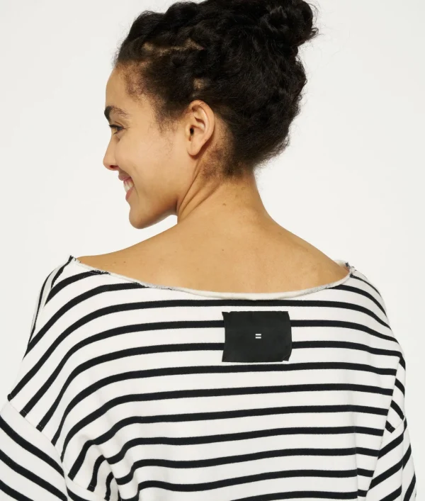 10DAYS Cropped Boat Neck Sweater Stripes