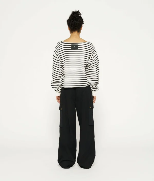 10DAYS Cropped Boat Neck Sweater Stripes