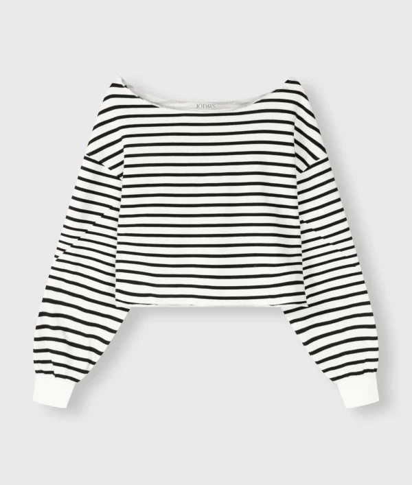 10DAYS Cropped Boat Neck Sweater Stripes
