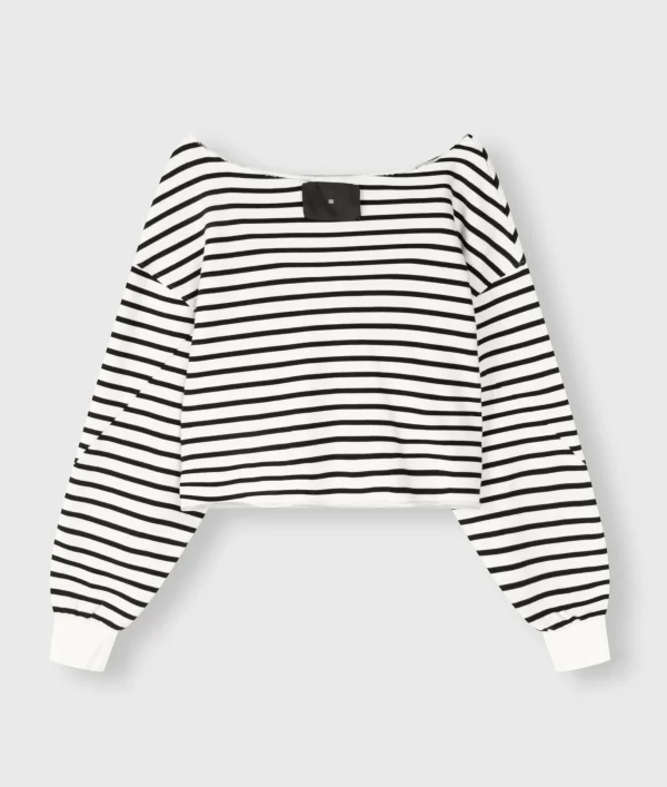 10DAYS Cropped Boat Neck Sweater Stripes
